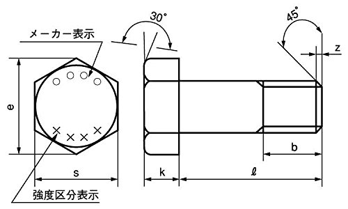 鉄(SCM435)/酸化鉄被膜 六角ボルト [強度区分：10.9] (細目