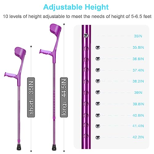 Antdvao Forearm Crutches Pair Folding Crutches Lightweight Adjustable Crouches for Walking,Rubber Handles, Comfortable, Non-Slip Crutches for Adults(Violet)
