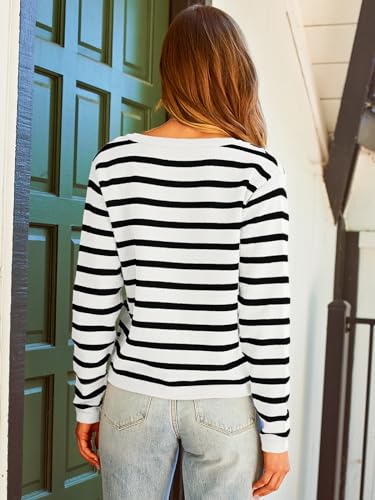 Lillusory Women'S Striped Cardigan Sweaters Fall Outfits Clothes Fashion Trendy Long Sleeve Tops Casual Knit Lady Jackets White Black M thumb #4