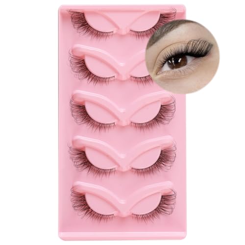 LYMYBETY - Pestañas de ojo de zorro de aspecto natural, banda transparente, pestañas de ojo de gato, pestañas de banda transparente, pestañas esponjosas de visón sintético, paquete de 7 pares (ojos de