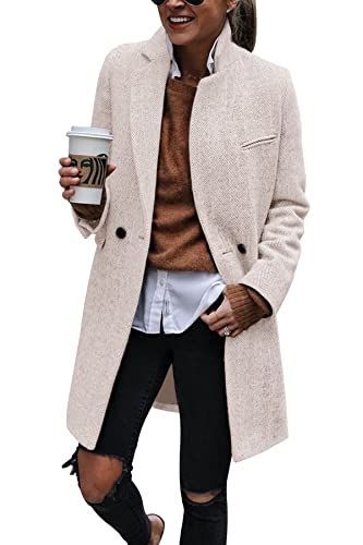 Ebifin Women's Notch Lapel Double Breasted Trench Coat Peacoat Winter Casual Long Blazer Jacket Overcoat #TOP1