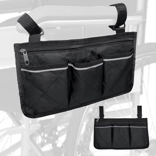 2 PCS Wheelchair Side Bag, Wheelchair Pouch Side Armrest Pocket with Cup Holder