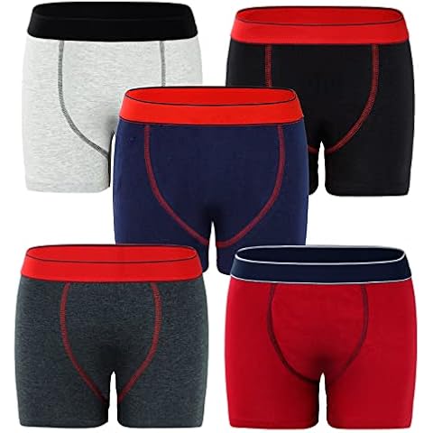 Boys Boxers 5 Pairs of Kids Trunks Boxer Short Easy Care Cotton Stretch Underwear Pants Boxer Shorts (13 YEARS, 5 Pack Assorted Colours, 13_years) Cover