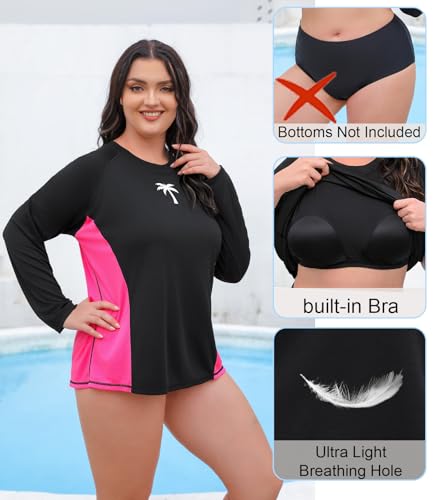 Halcurt Women's Long Sleeve Rash Guard Swim Shirt with Built in Bra Light Weight Quick Dry UPF50 Swimsuit Top2