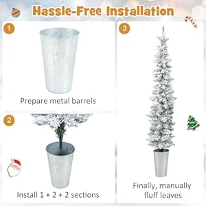 GOFLAME Set of 3 Potted Christmas Tree Snow Flocked, 3’ 4’ 5’ Slim Pencil Trees with 120, 140, 160 Branch Tips & Cement-Filled Metal Bases, Artificial Entrance Xmas Trees for Porch, Front Door GOFLAME Set of 3 Potted Christmas Tree Snow Flocked 3 4 5 Slim Pencil Trees with 120 140 160 Branch Tips Cement Filled Metal Bases Artificial Entrance Xmas Trees for Porch Front Door