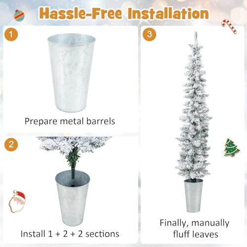 GOFLAME-Set-of-3-Potted-Christmas-Tree-Snow-Flocked-3-4-5-Slim-Pencil-Trees-with-120-140-160-Branch-Tips-Cement-Filled-Metal-Bases-Artificial-Entrance-Xmas-Trees-for-Porch-Front-Door GOFLAME Set of 3 Potted Christmas Tree Snow Flocked 3 4 5 Slim Pencil Trees with 120 140 160 Branch Tips Cement Filled Metal Bases Artificial Entrance Xmas Trees for Porch Front Door
