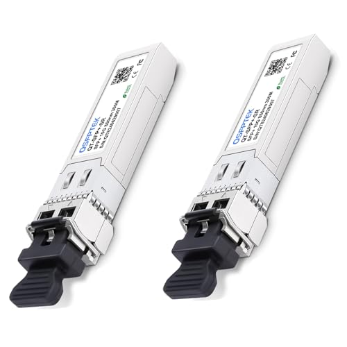Image of QSFPTEK 2Pack 10GBASE-SR SFP+ Transceiver LC Mini-GBIC Multimode 850nm, 300M, DDM 10G SFP+ Module for Cisco SFP-10G-SR, Ubiquiti UF-MM-10G, Netgear, D-Link, Supermicro, Linksys