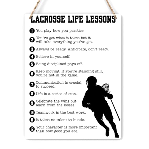 Lacrosse Life Lessons Wood Sign Inspirational Lacrosse Wall Art Decor Signs for Players Living Room Game Room Playroom Bedroom Gym Decor 8x10 Inch