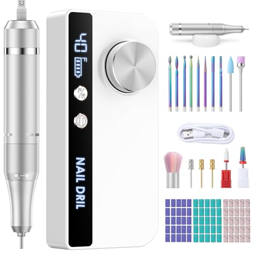Heypappy Ponceuse Pour Ongles Professionnel,Ponceuse Pour Ongles,Portable Réchargeable À 40000 RPM,16 En 1 Avec Écran LED,Kit De Manucure Pédicure Vitesse...