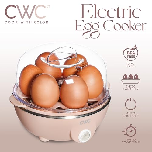 COOK WITH COLOR 350W Electric Double Layer Egg Cooker - Egg Boiler for Hard Boiled, Soft Boiled, and Omelettes, 6.1x6.1x5.5, Dusty Rose