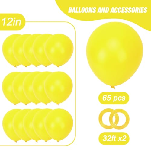 Image of RUBFAC Yellow Balloons 65pcs, 12 Inch Party Balloon with Ribbons for Birthday Baby Shower Masquerade Party Decorations