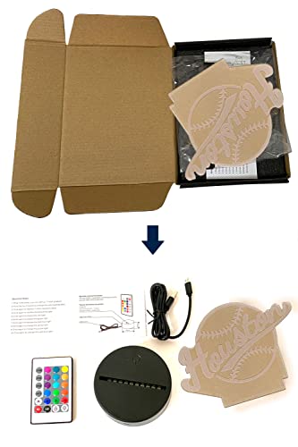 Clorurbanlive 3D Baseball Houston Night Light 3D Illusion Lamp For Boys Gift 16 Changing Color Remote Control Kids Room Ball Decor Lighting (Houston Multicoulured) #TOP2