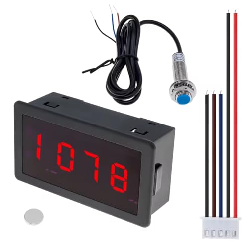 Generchin Medidor de Velocidad RPM con 4 Pantallas LED Digitales, Tacómetro para Motor de Alta Precisión con Sensor de Proximidad Hall.