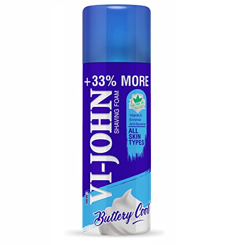 Image of VI- JOHN Shaving Foam For Men, All Skin Type Shaving Foam With Goodness of Nature, Tea Tree Oil, Vitamin E Enriched and Anti- Bacterial Formula (200gm- Pack of 1)