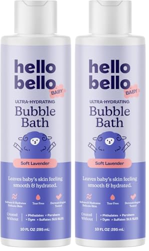 Image of Hello Bello Baby Premium Bubble Bath, Gentle Soft Lavender Scent, for Babies and Kids, 10oz Bottle (Pack of 2)