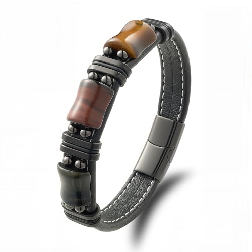 Pulsera trenzada de cuero para hombre con piedra ojo de tigre miniatura 1