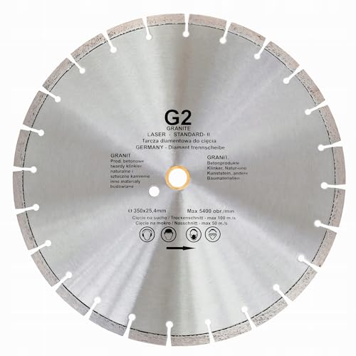 TEDIAM, Disco de corte de diamante, para granito y piedra, 400 mm x 25,4 mm/20 mm, sinterizado láser, 10 mm altura del segmento, 5400 rpm