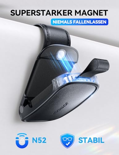 JOYROOM Brillenhalter für Auto Sonnenblende, 2025 Upgrade Magnetischer Sonnenbrillenhalter Auto, Universal Leder Brillenhalterung Auto, Brillenhalterung Kompatibel mit Allen Brillen (Schwarz)