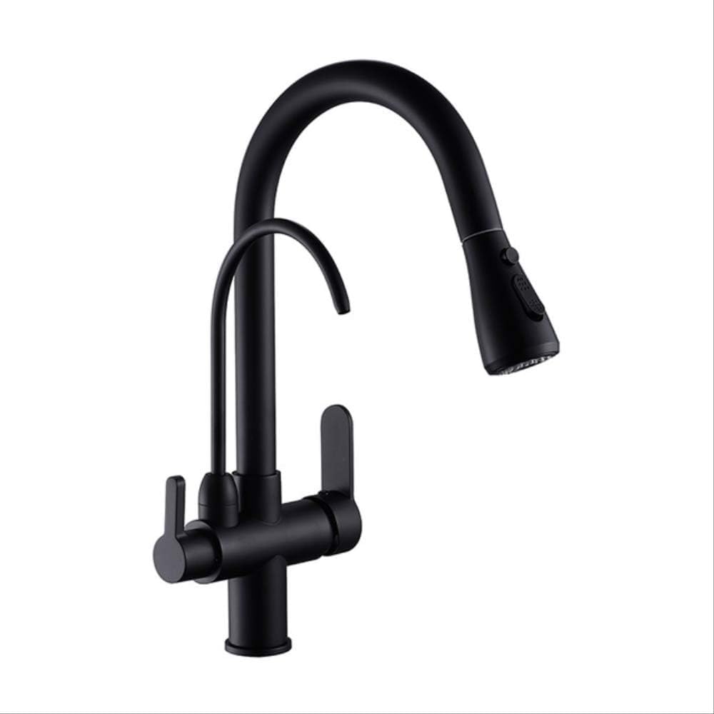 Xazlbiw Pull Out Black Deck Mounted Black Kitchen Faucets Pull Out Hot Cold Water Filter Tap For Three Ways Sink Mixer Faucet