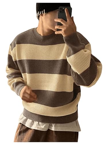 Floerns Men's Striped Colorblock Long Sleeve Knitted Sweater Fall Pullover Tops