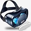 VR Headset with Controller Adjustable 3D VR Glasses Virtual Reality Headset HD Blu-ray Eye Protected Support 5~7 Inch for Phone/Android (Black-711)