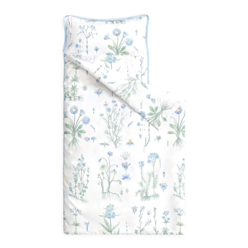 Image of Wake In Cloud - Toddler Nap Mat with Pillow and Blanket, 100% Cotton Fabric, for Kids Girls Ages 3 Plus in Daycare Kindergarten Preschool, Sleeping Bag, Botanical Flowers
