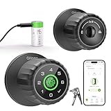 GHome Smart Fingerprint Door Lock, 4-in-1 Fingerprint Door Knob with Keypad, App Control, Removable & Rechargeable Battery, Biometric Keyless Entry Door Locks for Bedrooms Home Apartment Office Black
