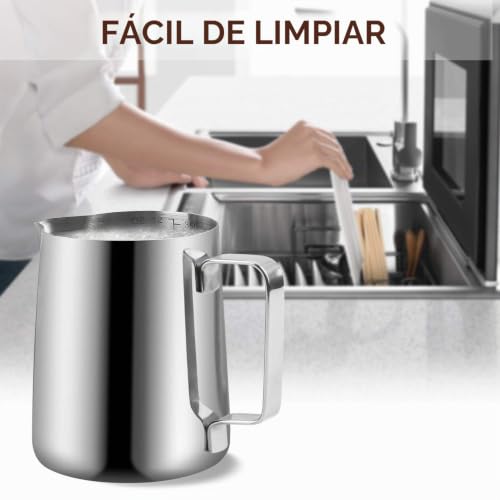 Miniatura 6 de Jarritas Para Leche, Techken Jarra De Leche Acero Inoxidable 350ml 600ml 900ml 12oz 20oz 32oz Para Café Y Latte Art Plata 32oz 900ml