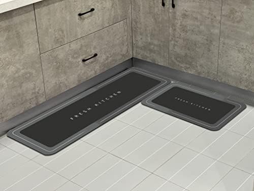 Hoimlm Kitchen Rug Set 2 Piece Non Slip Kitchen Mat, Fresh Kitchen Mats And Rugs Washable Hallway Runner Set, Dining Room, Entryway and Door Mat Set, 40x60 + 40x120 cm (black)