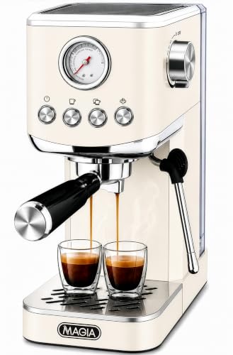 Image of Zulay Kitchen Magia Compact Espresso Machine - 20 Bar Coffee Maker with Milk Frother Steam Wand, Latte & Cappuccino Maker, 1350W Fast Heating, 40oz Removable Water Tank, Stainless Steel - Cream