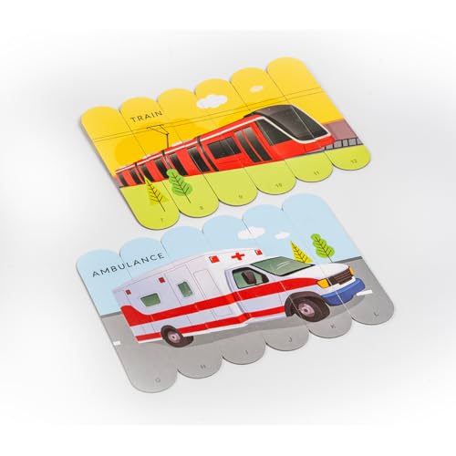 Image of THE BOOK TREE Transport Stick Puzzle | 24pcs Double-Sided Cardboard Puzzles | 8 Fun Vehicle-Themed Puzzles for Learning & Play | Boosts Creativity & Focus | Ideal for Ages 3+