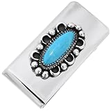 Alltribes Navajo Blue Turquoise Silver Money Clip Sterling Curled Wire and Drops Design on Silver Cash Clamp 0098