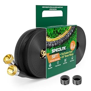 Flat Soaker Hose 100ft (50ft x 2Pack) for Garden Beds, Irrigation Hose With 3/4″ Brass Fittings Saving 82% Water, Drip Hose, Leakproof Watering Hose with Holes