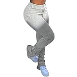 Womens Stacked Leggings Pants,High Waist Sweatpants Solid Color Split Hem Pants (Gray, XXL)