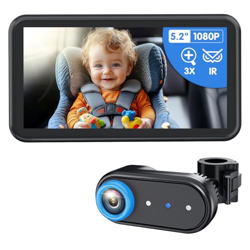 Image of LUCKVIEW BM2A Baby Car Camera - 3X Zoom to See Baby Clearly, 5.2 inch 1080P Display & Auto IR Night Vision, Rear-Facing View Monitor, Easy Install for Parents & Pet Owners