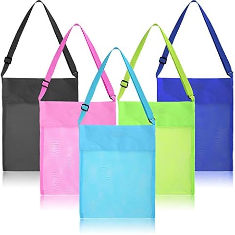 Ourtroness Netz-Strandtaschen, 5 Stück, bunte Muscheltasche Cover