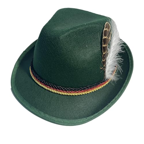 Teksome Sombrero Oktoberfest | Sombrero bávaro Fedora alpino alemán con plumas | Gorro alpino alemán, ideal como accesorio de disfraces, traje de Oktoberfest, juegos de rol y cosplay