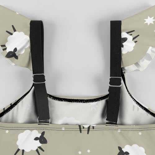 Image of Girls One Piece Swimsuit Cute Alpacas Hearts Stars Ruffles Swimwear Bathing Suits 3-12 Years