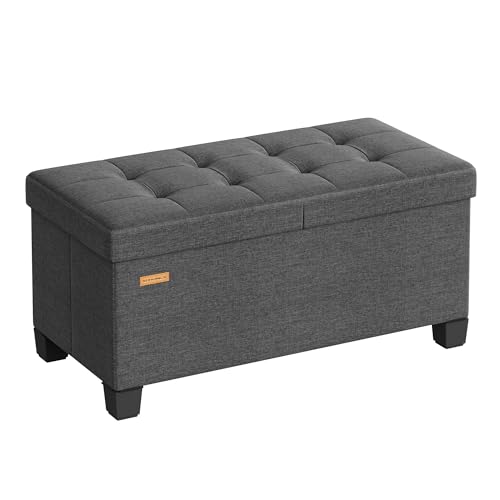 SONGMICS Banco de Almacenamiento, con Patas, Baúl Plegable con Tapa Abatible, para pie de Cama, para Dormitorio, Recibidor, Tela con Aspecto de Lino, 76 cm, Gris Pizarra LSF049GN01
