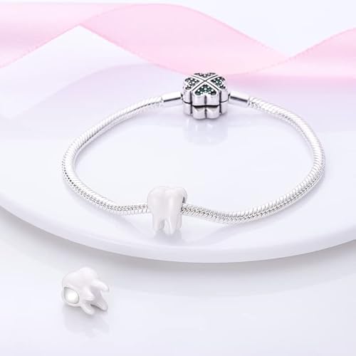 Xinyouzhi White Tooth Bead Charms S925 Sterling Silver Charms For Bracelets With Cubic Zirconia Diy Bead For Jewelry Making Mother'a Day Birthday Valentines Day Gifts For Women Girls #TOP2