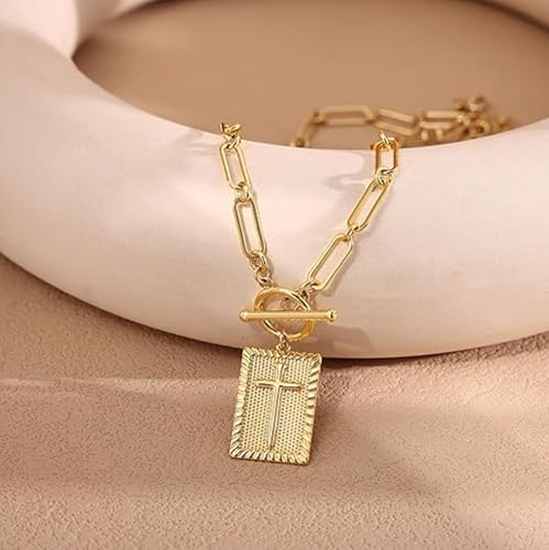 Chunky Cross Pendant Necklace for Women Gold Toggle Clasp Rectangle Necklace Silver Paperclip Cross Charm Necklace Dainty Faith Medallion Statement Necklace Costume Jewelry Accessories4