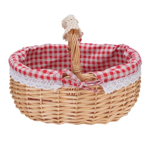 YUEYASHUX Cesta de Picnic de Mimbre Tejida a Mano de Gran Capacidad para Pascua Camping Boda (Cuadros Rojos)