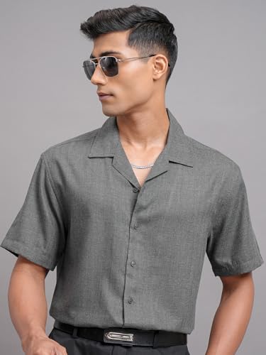 Image of Locomotive Men's Relaxed Fit Shirts | Solid | Half Sleeves | Cuban Collar | Casual Shirts | Stylish Shirt