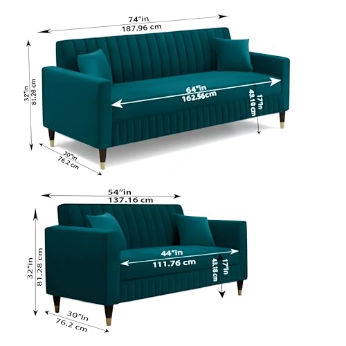 Image of AMATA Omega 3+2 Seater Ocean Blue Suede Velvet Sofa Set with Two Cushions Perfect for Home Office Guests Living Room (06 Ocean Blue, Omega 3+2 Seater Sofa)(3 Year Warranty)