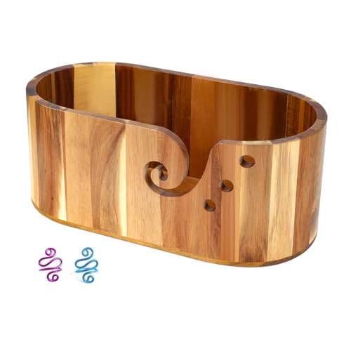 ZRINION Acacia Wooden Yarn Bowl Large Size for Yarn Skeins,Large Yarn Bowls for Crocheting,Crochet Bowls for Yarn,Yarn Bowl for Knitting,Perfect Gifts for the Knitter,Size 11inch×6.1inch×4.7inch