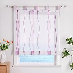 Estor Morado ESLIR Estor con trabillas para cocina, transparente, con estampado de ondas, moderno, color morado, 100 x 140 cm, 1 pieza
