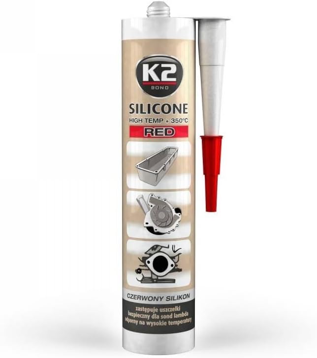 K2 High Temperature Silicone Sealant Dichtsi Likon, Temperature Extremes to + 350 °C, Red, 300 g