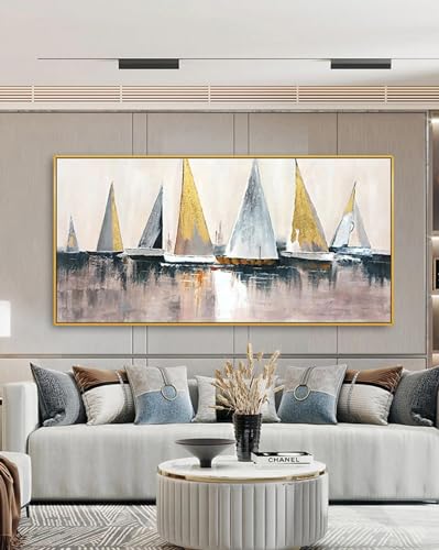 Tableau mer bateau à voile abstrait grand format déco chambre - 4