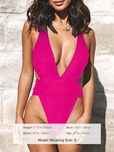 Image of CUPSHE Women's Monokini One Piece Swimsuit Plunging V Neck High Cut | Wide Straps, Crisscross Open Back, Removable Soft Cups, Wrap Waist, Extra Cheeky Coverage, Sexy Bathing Suit