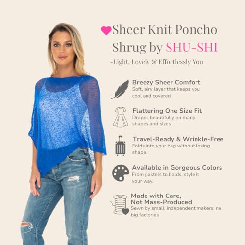 Image of SHU-SHI Womens Sheer Knit Poncho Shrug Lightweight Cover Up One Size Fits Most